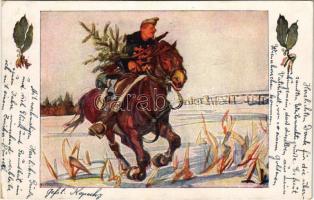 1915 Weihnachten. Feldpostkarte I. Armee im Felde 1915 / Az első hadsereg karácsonyi katonai üdvözlete / WWI Austro-Hungarian K.u.K. military, Christmas greeting art postcard. B.K.W.I.