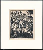 Kondor Béla (1931-1972): Rabszolgák, fametszet, papír, jelzés nélkül, paszpartuban, 13,5×10,5 cm