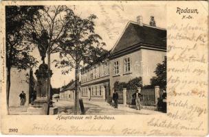 1904 Wien, Vienna, Bécs XXIII. Liesing, Rodaun, Hauptstrasse mit Schulhaus / main street and school (fa)