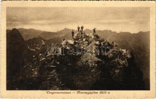 1917 Tátra, Magas-Tátra, Vysoké Tatry; Tengerszem-csúcs, turisták. Polnisch Aladár kiadása / Rysy / Meeraugspitze / mountain peak, hikers, tourists (EK)