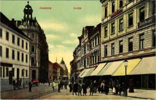 Zagreb, Zágráb; Ilica / utca, villamos, üzletek / street view, tram, shops