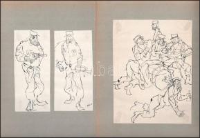 Rau Tibor (1934-2000): 17 db illusztráció Rejtő Jenő Három testőr Afrikában c. könyvéhez, 1962. Tus,...