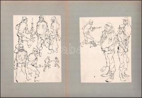 Rau Tibor (1934-2000): 17 db illusztráció Rejtő Jenő Három testőr Afrikában c. könyvéhez, 1962. Tus,...