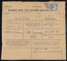 1912 Kézbesítési vevény bírói határozatról, Turul 25f bélyeggel / Delivery receipt