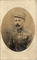 1917 Szabó Sándor, első világháborús osztrák-magyar katonai őrmester kitüntetésekkel / WWI Austro-Hungarian K.u.k. military sergeant with medals. photo + &quot;K.u.k. Baukompagnie 1/62&quot; (EB)