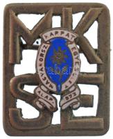 ~1920-1930. Magyarorsz Kárpát Egyesület - Alap. 1873 zománc rátétes, ezüstözött fém jelvény, FRICKER BPEST gyártói jelzéssel (25x20mm) T:1- / Hungary ~1920-1930. Magyarorsz Kárpát Egyesület - Alap. 1873 (Hungarian Carpathian Mountains Society - Established 1873) silver plated badge with enamelled overlay, with FRICKER BPEST makers mark (25x20mm) C:AU