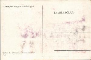 Budapest, Utca este. Derengés magyar művészlapjai. RAB csokoládégyár reklám s: Berkes A