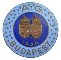 1930. Budapest A.G. zománcozott bronz jelvény, hátlapon MORZSÁNYI BUDAPEST ESKÜ-ÚT 5. gyártói jelzéssel (27mm) T:2 hátlapon a tű akasztója letört