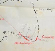 1909 Puj-livazényi vasút vonalának kézzel rajzolt térképe, 1:750000, magyar nyelvű feliratokkal. Kel...
