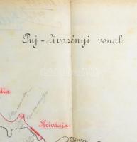 1909 Puj-livazényi vasút vonalának kézzel rajzolt térképe, 1:750000, magyar nyelvű feliratokkal. Kel...