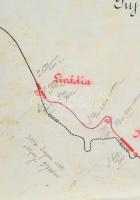 1909 Puj-livazényi vasút vonalának kézzel rajzolt térképe, 1:750000, magyar nyelvű feliratokkal. Kel...