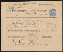 1912 Tértivevény sérült Turul 25f bélyeggel / recorded delivery with damaged stamp