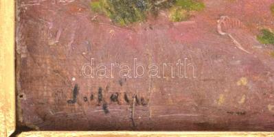 Lukácsy János (1884-1944): Ceglédi virágos udvar, háttérben a református templommal. Olaj, karton, j...