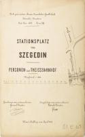 1875 Szegedi Személyi és Tiszai pályaudvar terének nagyméretű térképe (Stationsplatz von Szegedin, P...