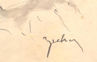 Zichy (?) jelzéssel: Erotikus rajz. Tus, papír. Üvegezett fakeretben. 20x24,5 cm