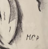 MCP jelzéssel: Kerékpáros. Szén, papír. 42x29,5 cm
