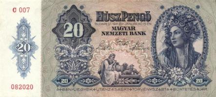 1941. 20P (19x) egymás utáni ill. kis ugrású sorszámokkal T:II+ (egyszer hajtva, törve nem)