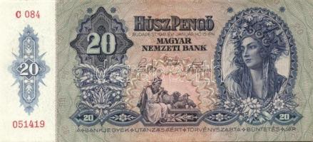 1941. 20P (19x) egymás utáni ill. kis ugrású sorszámokkal T:II+ (egyszer hajtva, törve nem)