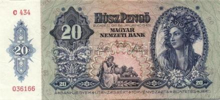 1941. 20P (19x) egymás utáni ill. kis ugrású sorszámokkal T:II+ (egyszer hajtva, törve nem)