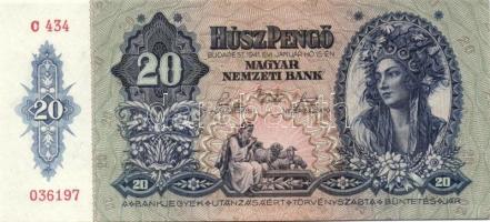 1941. 20P (19x) egymás utáni ill. kis ugrású sorszámokkal T:II+ (egyszer hajtva, törve nem)