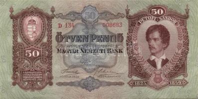 1932. 50P (4x) egymás utáni ill. kis ugrású sorszámokkal, két darabon papírránccal T:I