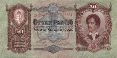 1932. 50P (4x) egymás utáni ill. kis ugrású sorszámokkal, két darabon papírránccal T:I