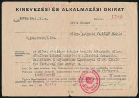 1949 Ortutay Gyula miniszter, tudós által aláírt kinevezési irat