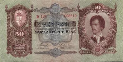 1932. 50P (3x) egymás utáni ill. kis ugrású sorszámokkal, egyik darabon papírránccal T:I