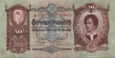 1932. 50P (4x) egymás utáni ill. kis ugrású sorszámokkal, egyik darabon papírránccal T:I