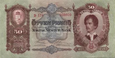 1932. 50P (4x) egymás utáni ill. kis ugrású sorszámokkal, egyik darabon papírránccal T:I