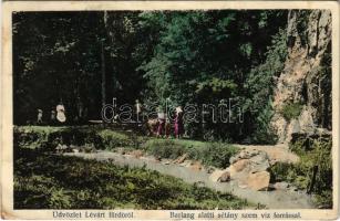 1912 Lévárt, Lévárt-fürdő, Lévárd, Leváre; Barlang alatti sétány vízforrással. Keleti Ármin fényképész felvétele / road under the cave with spring source (EK)