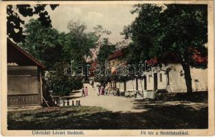 1911 Lévárt, Lévárt-fürdő, Lévárd, Leváre; Fő tér a fürdőházakkal. Keleti Ármin fényképész felvétele / main square with bathhouses (fl)