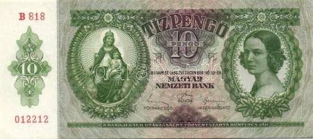 1936. 10P (10x) egymás utáni sorszámokkal, egyik darabon papírránccal T:II+