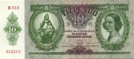 1936. 10P (10x) egymás utáni sorszámokkal, egyik darabon papírránccal T:II+