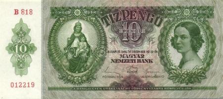 1936. 10P (10x) egymás utáni sorszámokkal, egyik darabon papírránccal T:II+