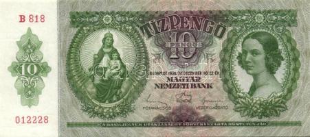 1936. 10P (10x) egymás utáni sorszámokkal, egyik darabon papírránccal T:II+