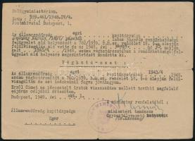 1946-1948 Internálási iratok és annak feloldó határozata