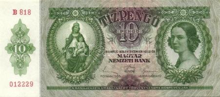 1936. 10P (10x) egymás utáni sorszámokkal, egyik darabon papírránccal T:II+