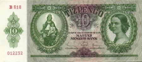 1936. 10P (10x) egymás utáni sorszámokkal, egyik darabon papírránccal T:II+