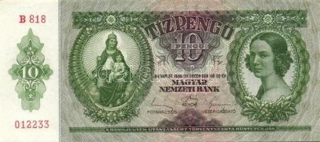 1936. 10P (10x) egymás utáni sorszámokkal, egyik darabon papírránccal T:II+