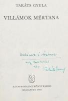 Takáts Gyula: Villámok mértana. Bp., 1968., Szépirodalmi. Első kiadás. Kiadói egészvászon-kötés, kia...