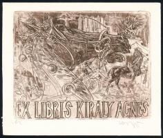 König (Kőnig) Róbert (1951-2014): Ex libris Király Ágnes. Rézmetszet, papír, jelzett, 11x14 cm