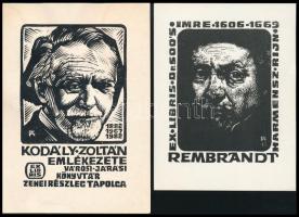 Fery Antal (1908-1994): 2 db alkalmi kisgrafika ill. ex libirs. Fametszet, papír, jelzett a metszeten, egyik kissé foltos, 10x8 és 11,5x7,5 cm