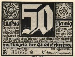 Német Birodalom/Weimari Köztársaság/Erfurt 1921. 50Pf (5x) 5 klf db, teljes sor T:I