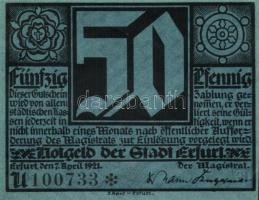 Német Birodalom/Weimari Köztársaság/Erfurt 1921. 50Pf (5x) 5 klf db, teljes sor T:I,I- kis sarokhián...