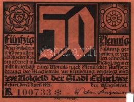 Német Birodalom/Weimari Köztársaság/Erfurt 1921. 50Pf (5x) 5 klf db, teljes sor T:I,I- kis sarokhián...