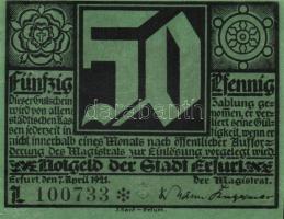 Német Birodalom/Weimari Köztársaság/Erfurt 1921. 50Pf (5x) 5 klf db, teljes sor T:I,I- kis sarokhián...