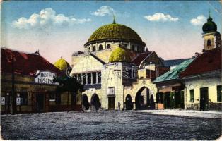 1924 Trencsén, Trencín; Sturové námestie a izr. synagoga, Mestsky Hostinec / izraelita templom, zsinagóga, vendéglő / synagogue, restaurant (EB)