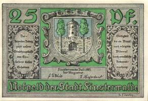 Német Birodalom/Weimari Köztársaság/Finsterwalde 1921. 25Pf + 50Pf + 75Pf 3 klf db, teljes sor T:I