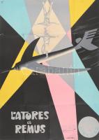 1957 LAtores et Remus, cirkuszi plakát, Magyar Hirdető, Bp., Athenaeum-ny., a felületén bejegyzéssel, szakadt, hajtott, 67x47 cm
